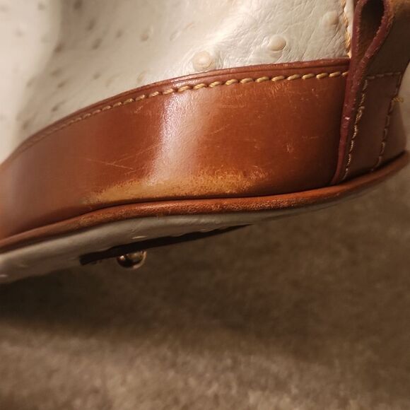Dooney & Bourke Cream & Brown Ostrich-Inspired Leather Zip Satchel - Picture 6 of 16